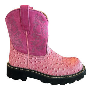 Ariat Fatbaby Western Boots Sz 8B Womens Pink Ostrich Print Pink Suede upper